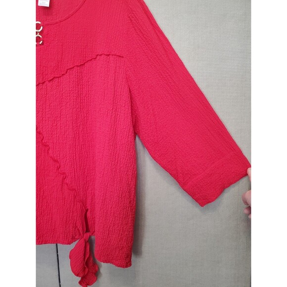Alfred Dunner Woman Red Gauzy Tie-Front Keyhole Neck Tunic Size 3X Lagenlook - Picture 2 of 6